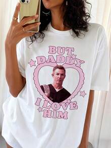 Unisex The Pitt Dr Jack Abbot But Daddy I Love Him Pink Lace Heart Star Graphic T-Shirt Soft Cotton Crew Neck Fan Tee - White - View 1