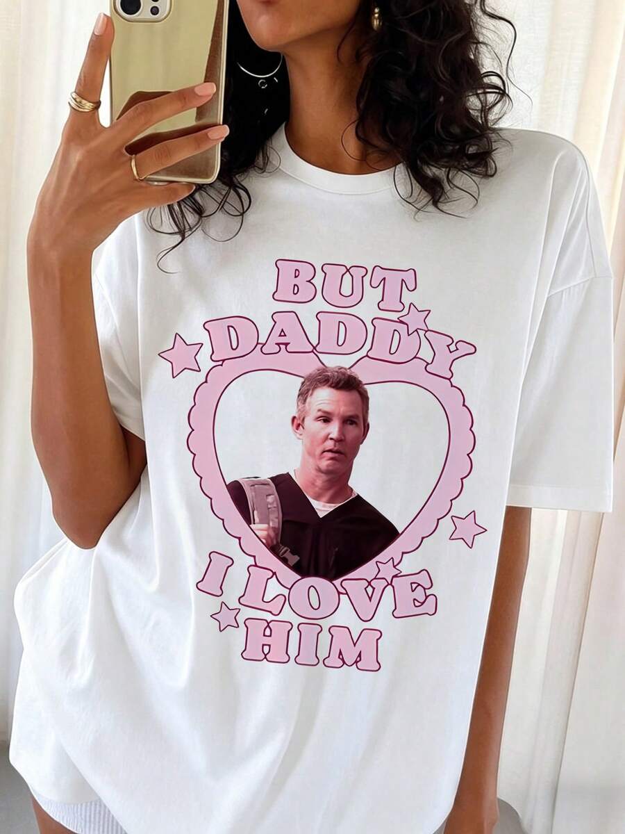 Unisex The Pitt Dr Jack Abbot But Daddy I Love Him Pink Lace Heart Star Graphic T-Shirt Soft Cotton Crew Neck Fan Tee - White - View 1