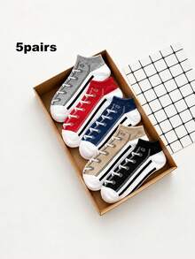 5 Pairs Vintage Fake Shoelace Print Invisible Socks, Soft Sweat-Absorbent Low-Cut Socks, Unisex, Suitable For Canvas Shoes Daily Wear - Multicolor - View 1