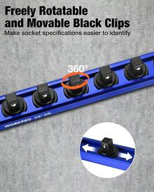 WORKPRO Magnetic Socket Organizer, 3/8" Drive Aluminum Alloy Socket Holder With 10PC Removable Socket Clips For Quick Customization, Socket Rail For Tool Box Drawer (Sockets Not Included) - ColorD - View 5
