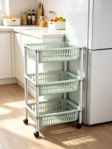 1-Piece Storage Rack, 3-Tier Rolling Utility Cart With Hollow Breathable Baskets, Equipped With Universal Wheels For Easy Movement. Sort And Store Sundries With Large Capacity To Save Space - View 5