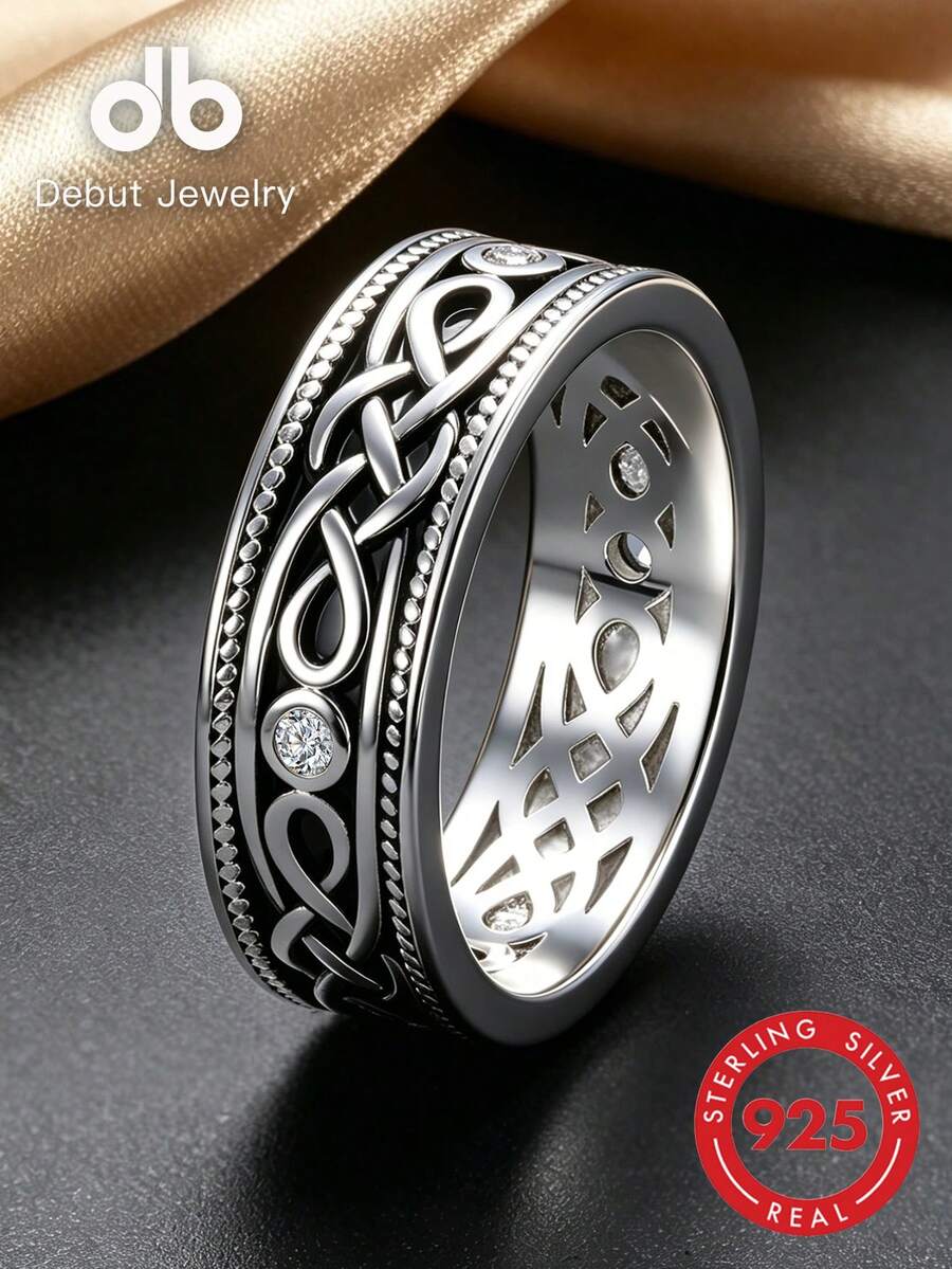 1pc S925 Sterling Silver Zirconia Celtic Knot Infinity Ring, Symbolic Of Eternity, Suitable For Women, Everyday Wear, Ideal Gift For Valentine's Day, Mother's Day, Music Festivals, Birthdays, Comes With Gift Box