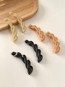 6pcs Women's Vintage Solid Color Twisted Hollow Banana Hair Clips, Minimalist Versatile Vertical Hair Clips For Half-Up Back Hair, Non-Slip Hair Styling Clips For School/Work/Home - Multicolor - View 2