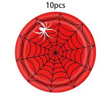 10pcs/20pcs/70pcs/71pcs Red Blue Black Spider Web Party Tableware Set, 9/7 Inch Paper Plates, 3.5 Inch Tall Paper Cups, 6.5 Inch Napkins, 42x70 Inch Plastic Tablecloth, Suitable For Birthday, Halloween, Hero Theme Party Decoration - Multicolor - View 14