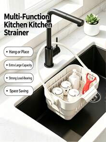1/2/4pcs Foldable Hanging Sink Strainer Basket, Expandable Kitchen Colander With Lid, Space-Saving Food Strainer, 2-In-1 Multifunctional Folding Faucet Storage & Draining Rack, Suitable For Fruits, Vegetables And Kitchen Utensils - One Size - View 6