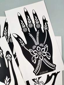 2 Pairs Reusable Symmetrical Hand Henna Tattoo Stencils Set, Floral & Geometric Mehndi Stencils, Fits Palm & Back Of Hand, Suitable For Festivals & Daily Body Painting - Black - View 8