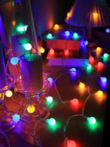 1pc 1.5m~6m White Spherical String Lights, Battery Powered, Indoor Decoration LED Fairy Lights, Suitable For Bedroom Decor, Room Wall Decor, Wedding Party Decor, Outdoor Garden Tree Decor Ball String Lights, Camping Tent Decor String Lights - White - View 17