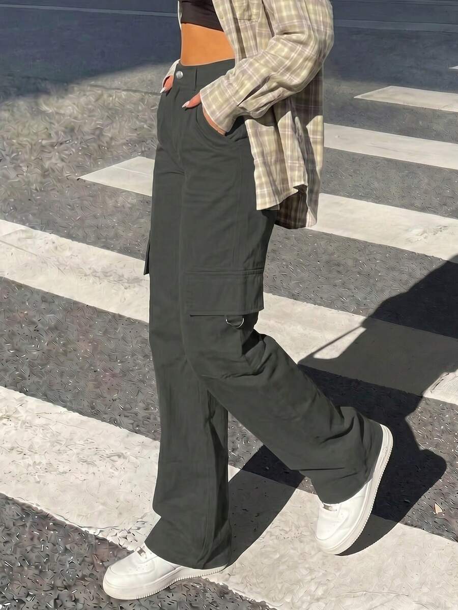 Pantalones cargo con bolsillos, casuales de primavera - Gris Oscuro - Ver 1