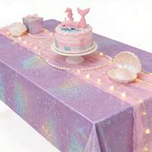 1 Peça Toalha de Mesa de Folha de Alumínio Brilhante Roxa | 274*137cm, Escolha Ideal para Decoração de Aniversário, Casamento, Chá de Bebê, Festa de Aniversário, Tecido Plástico Feito à Máquina - Multicolorido - Visão 6
