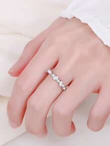 925 Sterling Silver Irregular Diamond Ring, Adjustable Open Design, Niche High-End Silver Jewelry, Gift For Girlfriend - White - View 5