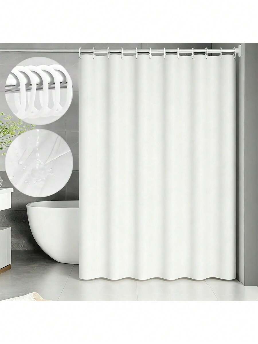 Cortinas para baño, resistente al moho y al agua, lavable, incluye 12 ganchos, apta para bañeras y cuartos de ducha, tamaño 180 cm x 180 cm (disponible en blanco y negro) - Blanco - Ver 1