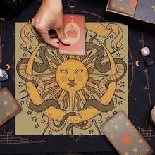 1pc Mysterious Sun And Moon Snake Altar Tablecloth Starry Sky And Celestial Elements Tarot Cards Divination Room Decoration - Black - View 3