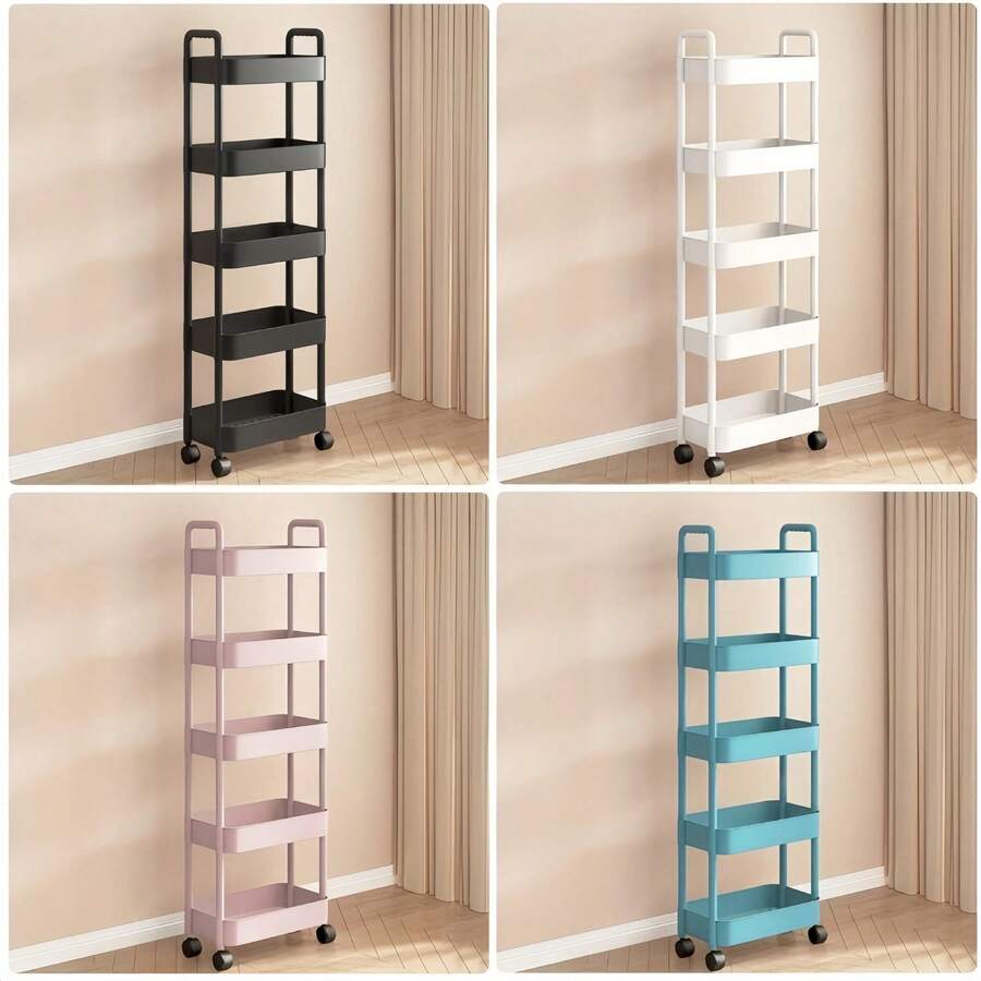 1pc Rolling Storage Cart With Handle - Multi-Functional Floor Storage Rack, Perfect For Kitchen And Bathroom Organization, Movable Drain Rack, Ideal For Holiday Parties, Back To School Essentials And New Year Planning - Multicolor - View 1