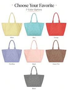 (客製化) 個性化刺繡極簡格紋帆布托特包，原創小眾百搭通勤大容量手提肩背包，適合學生 - 彩色 - 查看 11