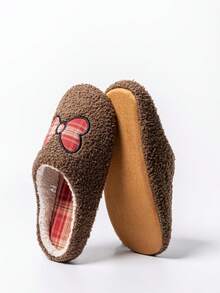 Unisex Silent Soft Sole Home Slippers, All-Season Butterfly Embroidered Plush Lining Quiet Indoor Slippers For Bedroom, Living Room, Casual Home Wear, Closed-Toe - Coffee Brown - View 2