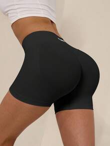TimeOff Women's 1pc Solid Color High Waist Ribbed Waistband Ruched Butt Sports Shorts - Black - View 4