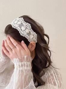 1PC Women's Floral Lace Headband White Black Hair Hoop Sweet Cute Bohemian Style Atmosphere Fashion Hair Accessory Hairband - 1 PC Lace Headband - View 4