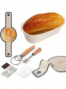 9-Inch Round Proofing Basket, Bread Lame, Strap, Dough Whisk - Sourdough Bread Baking Supplies, Sourdough Proofing Set - Multicolor - View 9