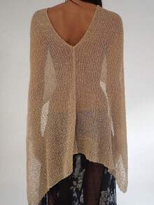 1pc Solid Color Knitted Asymmetrical Mesh Cape Shawl - Multicolor - View 7