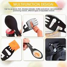 1/2 buah/1 set Sendok Alat Multifungsi 10-in-1 dari Baja Tahan Karat - Menggabungkan Pembuka Botol, Pisau Bergerigi, Kunci Pas, dan Indikator Arah dalam Satu Alat, Desain Ringkas Cocok untuk Berkemah, Mendaki, Piknik, dan Backpacking - Lapisan Hitam, Perlengkapan Mendaki | Alat Multifungsi - MultiWarna - View 3