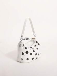 1pc High-End Black & White Contrast Polka Dot Fashion Dumpling Bag, Large Capacity Women's Handbag, Elegant Shoulder Crossbody Bag - White - View 4