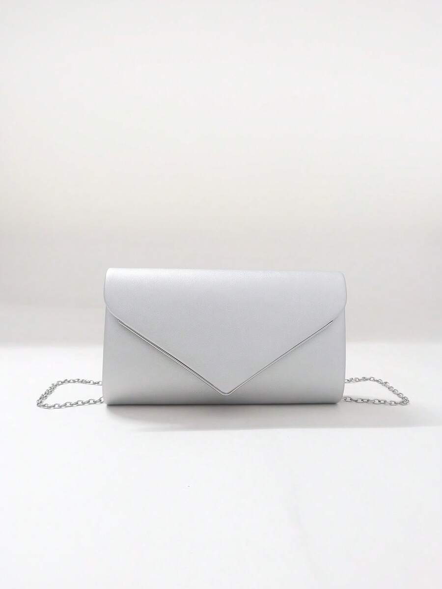LJDCRFT Chic And Minimalist Envelope Evening Bag With Metal Trim Decoration, A Stylish Accessory For Weddings, Proms, And Parties. - Silver - View 1