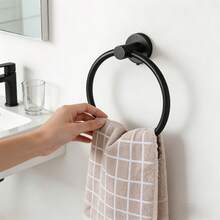 1pc Wall-Mounted Towel Ring Holder, Bathroom Kitchen Storage Accessory, Drill-In Screw Installation, Durable Towel Hook Above Sink Countertop, Towel Rack - Towel Ring Rack - View 7