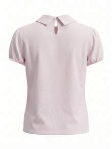 Korean Style Sweet Bow Tie Short Sleeve Blouse, Loose & Slimming, Elegant Summer Top For Women Pink - Pink - View 7