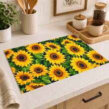 1pc Sunflower Pattern Diatomaceous Earth Absorbent Drainage Mat, Non-Slip Heat-Resistant Kitchen Countertop Drying Mat, Coffee Machine Mat/Beverage Mat/Dish Rack Mat, Easy To Clean And Hide Stains, Suitable For Kitchen, Dining Table, Coffee Bar, Bar, Party And Home Decor - Multicolor - View 2