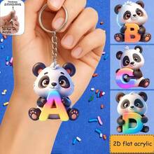 1pc Cute Panda Holding Letter A-Z Cartoon Animal Bag Charm, Colorful Alphabet Pendant, Key Ring For Car Keys Backpack, Kawaii Gift For Friends - Multicolor - View 2