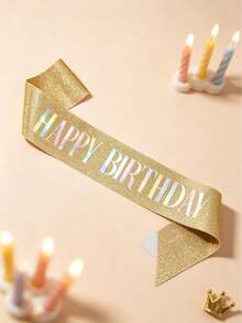 1件「Happy Birthday」生日披肩，中性款，粉色、白色、玫瑰金、黑色可選，附珍珠光澤箔片，適用於16、18、21、30、40、50、60、70、80、90歲生日，可用作生日禮物或任何生日派對裝飾，適合任何年齡 - 彩色 - 查看 13
