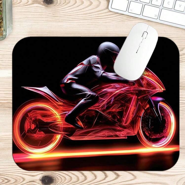 Blue Holographic Fighter/Red Neon Light Trail Transparent Motorcycle Rider Extended Gaming Mouse Pad, Large Non-Slip Rubber Waterproof Keyboard Desk Mat, Suitable For PC Laptop Gaming Office Desktop Decoration - View 10