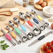 Colorful Magnetic Measuring Cups/Spoons Set, Measuring Tools, Stainless Steel Double-Headed Spoons, Dry And Wet Ingredient Measuring Tools, Used For Measuring Milk, Oil, Flour, Sugar And All Baking Ingredients, Convenient For Precise Baking And Cooking, Minimalist Style, Practical Kitchen Gadget, Perfect Gift For Baking Enthusiasts - Multicolor - View 3