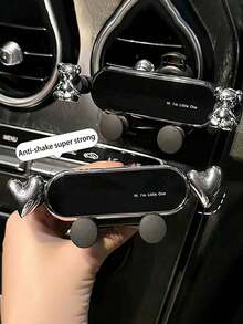 Cute Silver Heart Bear Gravity Car Phone Holder, Universal Air Vent Anti-Shake Car Navigation Bracket, Detachable Washable Upgraded PVC Car Phone Mount, Retractable Invisible Design Firm Clip-On Auto Interior Decor Phone Stand Fit All Car Models - Cartoon Stand - View 2