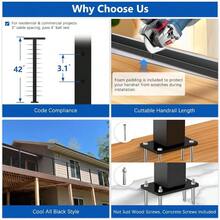 2ft-4ft Complete Set 42" Deck Railing System With Handrail Cuttable, Modular T304 Stainless Steel Black Level Drilled Railing Posts Kit With 1/8" Railing Hardware - 4FT + Level Mount - View 7