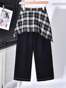 Vihyde Boys' American Vintage Plaid Apron & Distressed Wide Leg Straight Jeans 2 Pieces Set - Black - View 5