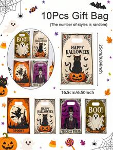 10/25/50 piezas Bolsas de regalo de plástico estilo vintage de Halloween, 4 patrones mixtos de bolsas de embalaje de regalo de Halloween, bolsas de regalo de Halloween, bolsas tote para fiesta de Halloween, decoración de Trick or Treat de Halloween, decoración de cocina de Halloween, decoración de mesa de Halloween, decoración del hogar de Halloween, bolsas de embalaje con tema de Halloween para tienda, decoración de terror de Halloween, recuerdos de fiesta - Estilo retro mixto - Ver 11