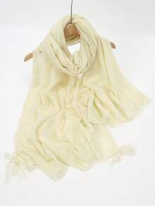 1 pezzo Elegante sciarpa da testa con bordo in pizzo tinta unita, scialle multifunzionale da donna, fascia per capelli vintage, scialle in cashmere leggero e artistico, regalo ideale per la festa della mamma - Sciarpa di pizzo a fiocco - Visualizzare 2