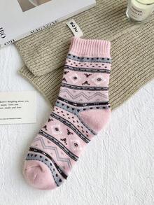 5 Pairs Autumn/Winter Retro Pattern Fashion Vintage Mid-Calf Socks, Women's Thickened Warm Knitted Socks, Suitable For Daily Wear, Home, Outdoor Sports, Matching With Boots, Sneakers, Slippers - Multicolor - View 9