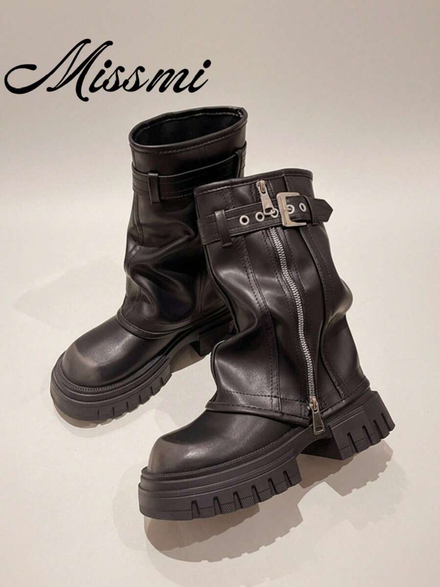 2025 New Thick Sole Platform Flared Leg Boots For Women, Autumn Retro Brown Short Knight Boots,Y2k Shoes