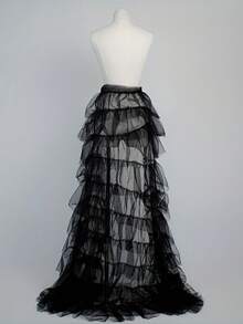 1 Pc Layered White Tulle Train Wrap Skirt Tie Waist Ruffle Tutu Overlay For Wedding Bride Evening Formal Party Dress Layering Accessory - A - View 9