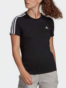 Adidas ESSENTIALS W 3s T Black American Retro Three Stripes Print Sport Crew Neck Short Sleeve T-Shirt For Women - Black - View 3