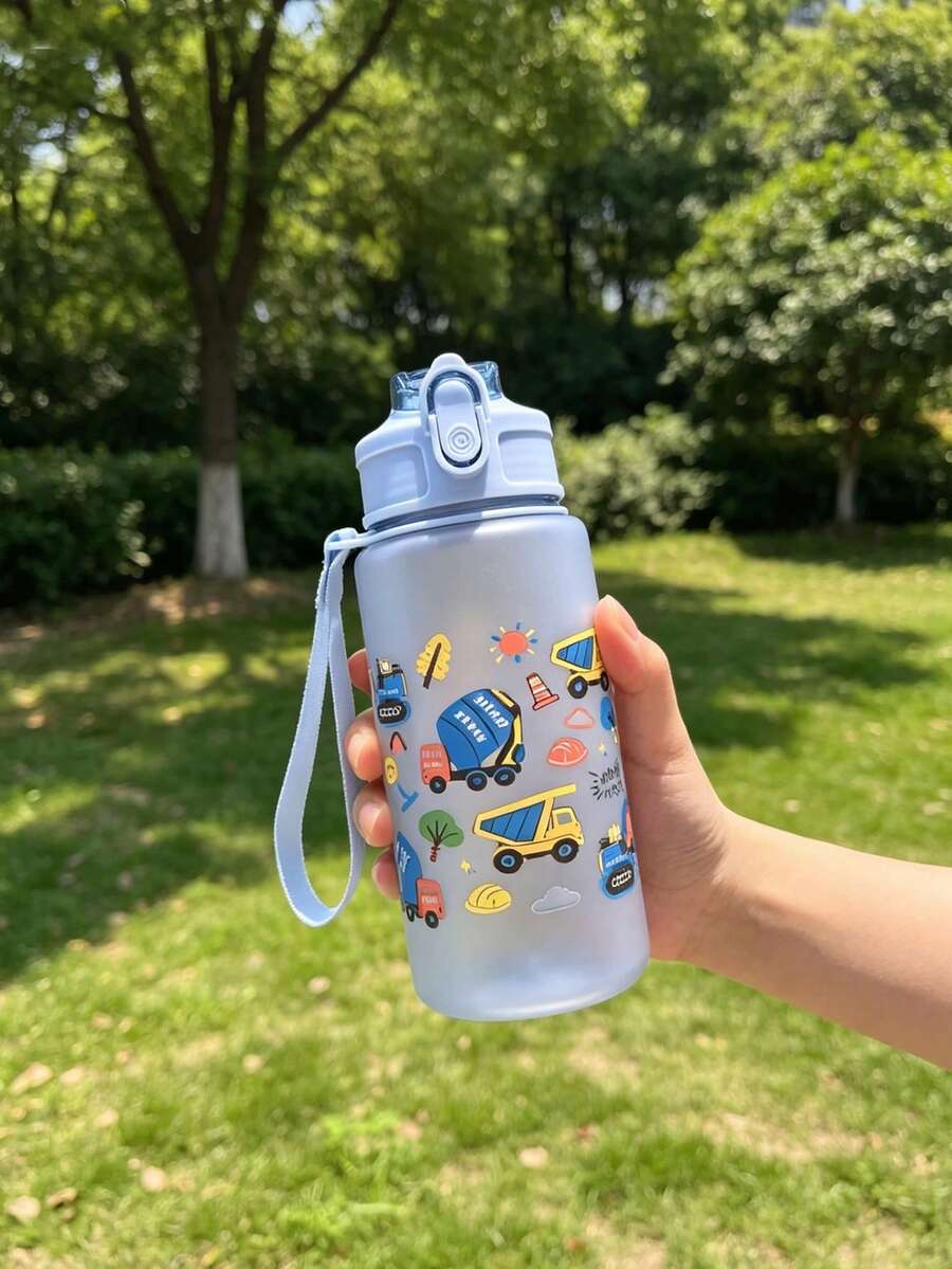 1pc 500ml Kids Water Bottle, Matte Cute Cartoon Anti-Drop Straw Cup, Back To School Kindergarten Water Cup, Portable Leak-Proof Straw Cup, Learning Cup - Multicolor - View 1