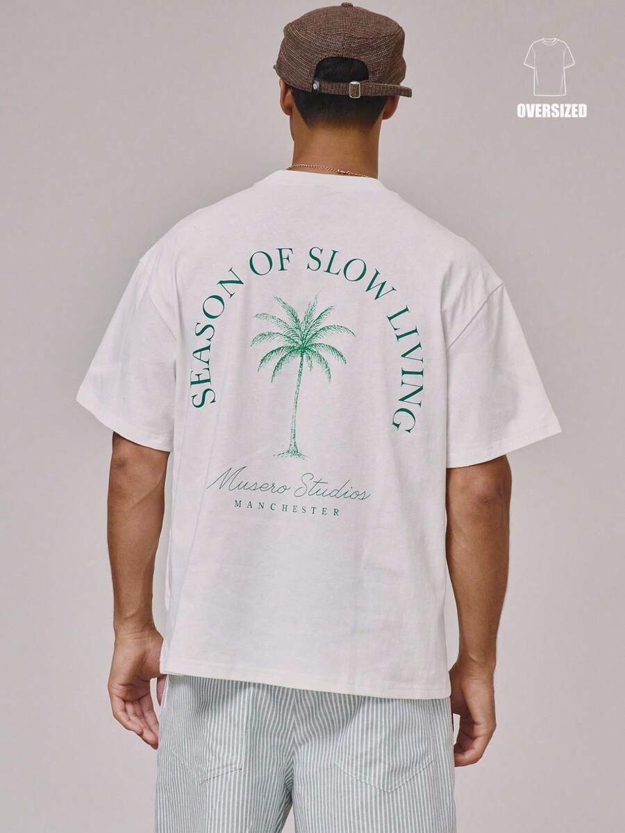 Men's Large Graphic Pattern T-Shirt "Musero Studios" For Spring Summer Holiday,Premium 100% Cotton,Ideal For Leisure. - Weiss - View 1