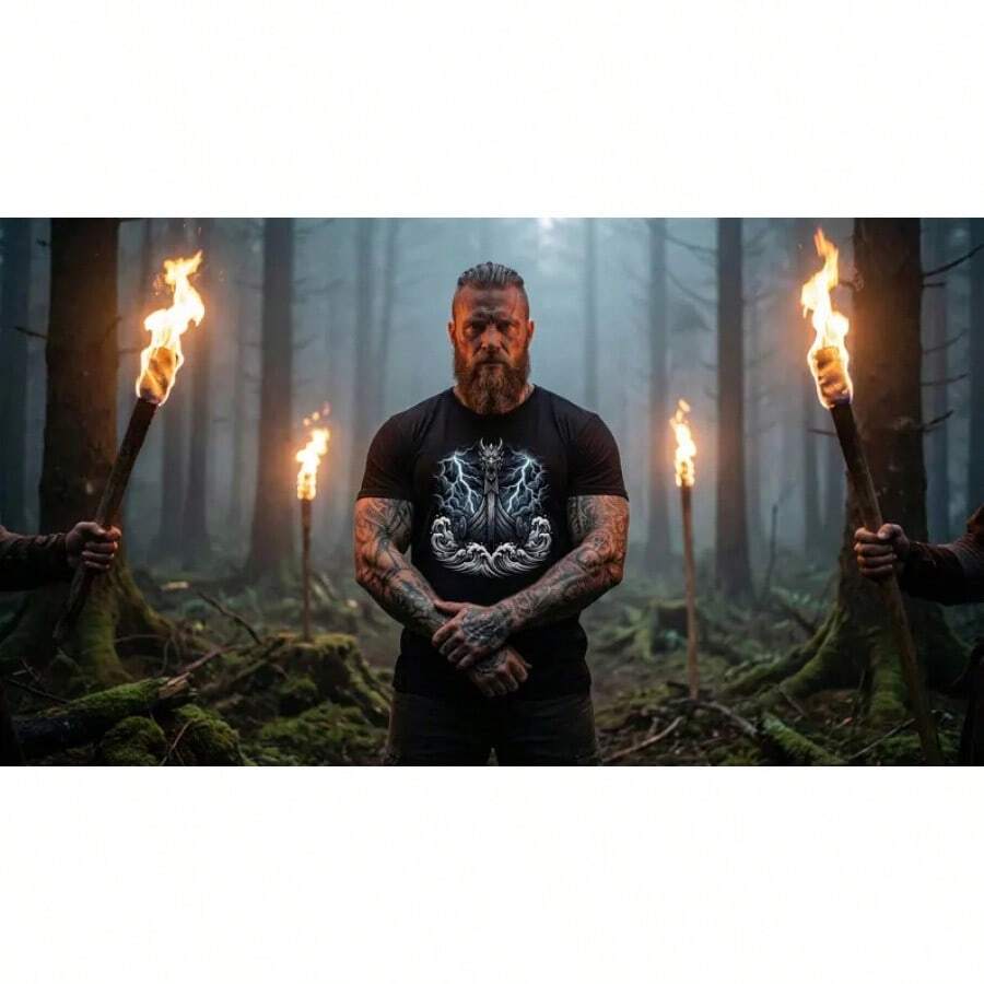 Camiseta Drakkar Viking, camiseta de guerrero de la mitología nórdica. - Negro - Ver 1