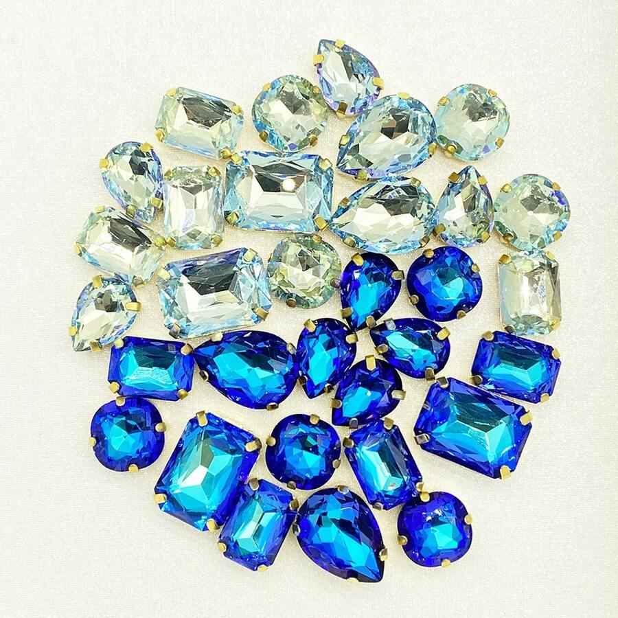 16pcs/Pack Sky Blue & Royal Blue Hollow Rhinestone DIY Decoration For Clothing, Shoes, Hats, Bags - Sky Blue - 16P - View 1