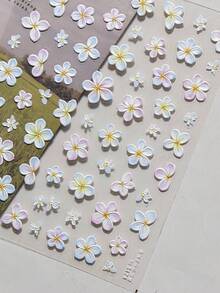 1pc 5D Embossed Nail Sticker, Spring/Summer Colorful Plumeria, Bright Lily Gradient Petals With Vivid Dew Drops, Exquisite Romantic Nail Art Decal Sticker Nail Stickers - 彩色 - 查看 2