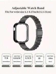 1件組 相容 錶帶 38/40/41/42/44/45/46mm 不鏽鋼金屬錶帶 黑色窄款 + TPU 全包覆防摔防刮保護殼 相容 Series 11/Ultra/SE/10/9/8/7/6/5/4/3/2/1 錶帶與保護殼配件，夏季智慧手錶配件 - 黑色 - 查看 3