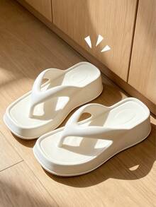 Fashionable Versatile Thick Sole Flip Flop Sandals, Essential For Spring/Summer, Comfortable Thick Sole, Easy To Clean, Perfect For Vacation, Beach, Outdoor Hiking - White - View 8