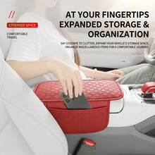 1pc PU Leather Embossed Extended Car Center Console Protector Pad, Car Armrest Cushion, Dual Storage Pockets/No Storage Pockets Optional, Wear-Resistant Anti-Slip All-Season Universal, Easy Installation, 34cmx21cm, Car Interior Accessories - Multicolor - View 4